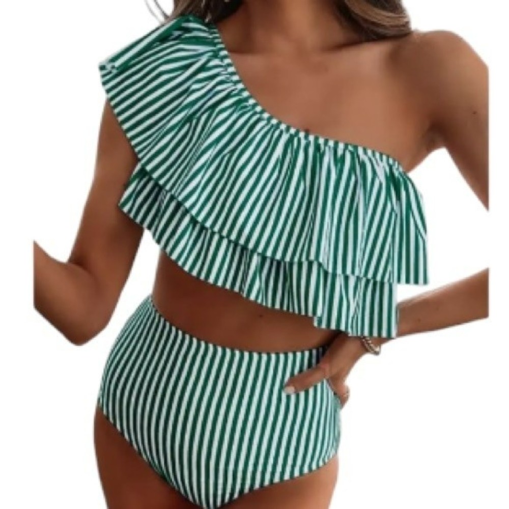Vimpunec Bikini NWT 2 Piece Swimsuit Removeable Pads Green & White Large